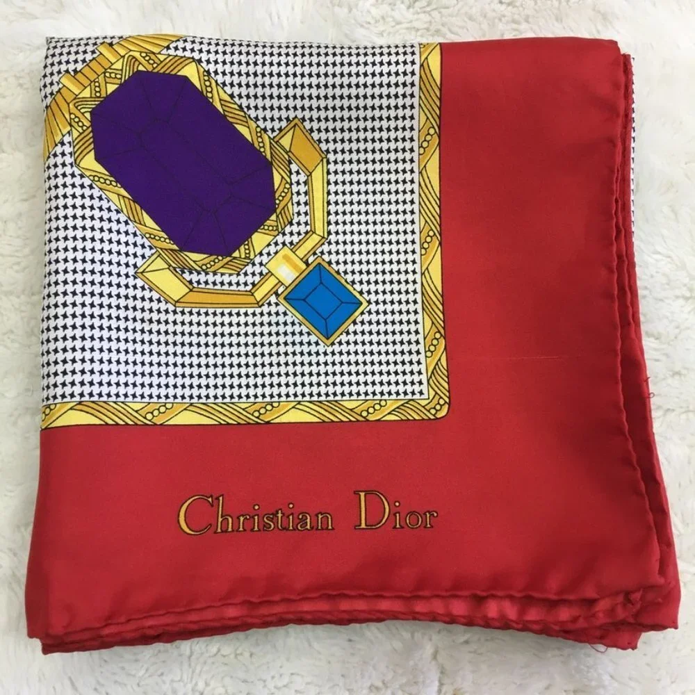 Christian Dior Vintage Silk Scarf Rolled Hems